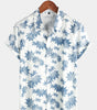 Breathable Short-Sleeved Cotton and Linen Maple Leaf Print Shirt for Men