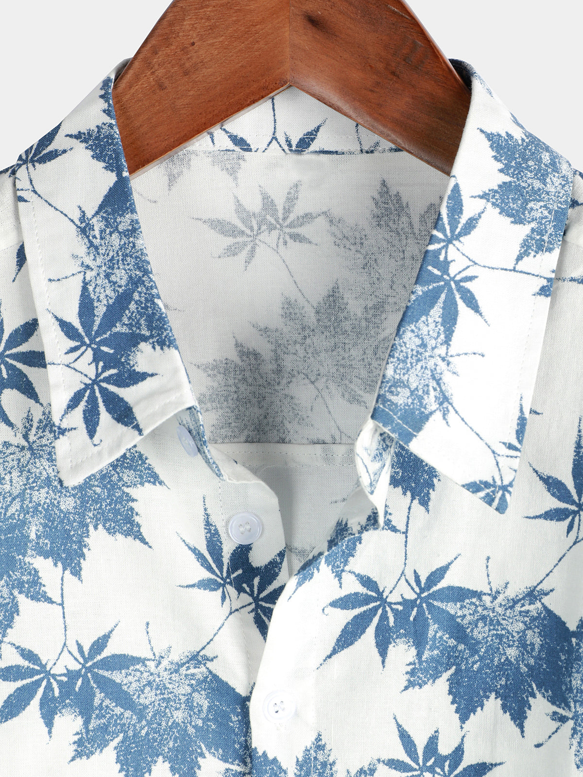 Breathable Short-Sleeved Cotton and Linen Maple Leaf Print Shirt for Men