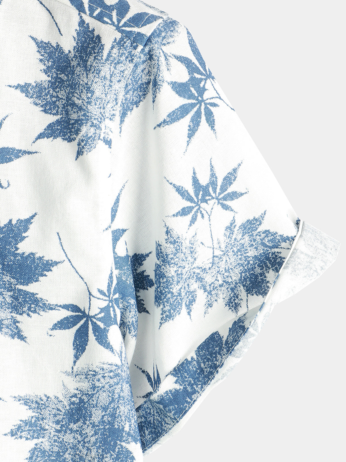 Breathable Short-Sleeved Cotton and Linen Maple Leaf Print Shirt for Men