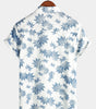 Breathable Short-Sleeved Cotton and Linen Maple Leaf Print Shirt for Men