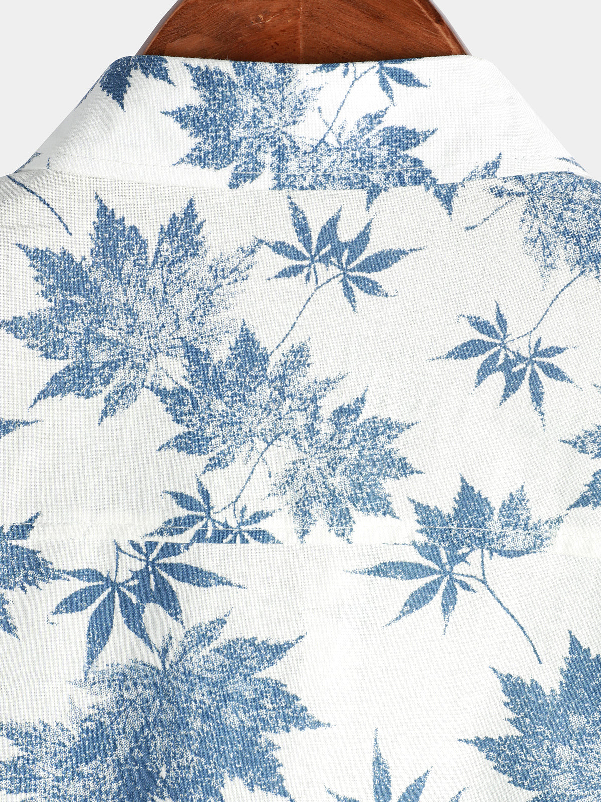 Breathable Short-Sleeved Cotton and Linen Maple Leaf Print Shirt for Men
