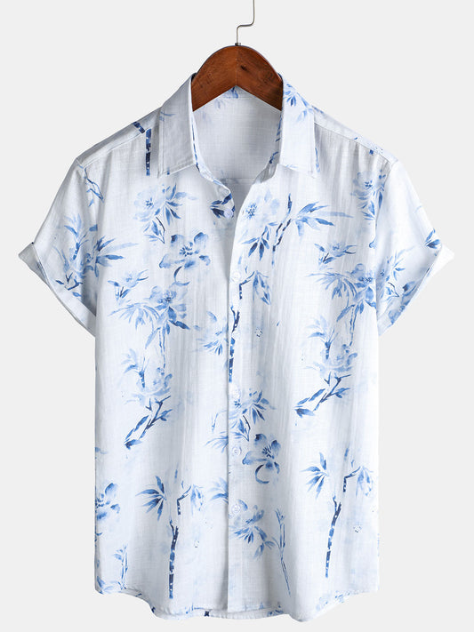 Men's Casual Short Sleeve Shirt, Stylish with Floral Print
