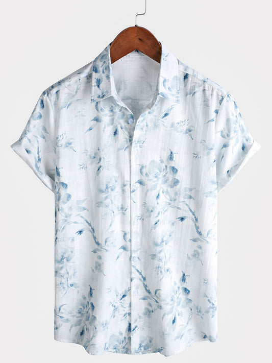 Men's Short-Sleeve Button-Up Shirt, Casual Style, Floral Pattern, Ideal for Holidays
