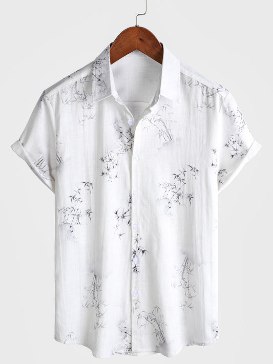 Men's Short Sleeve Casual Shirt, Bamboo Print