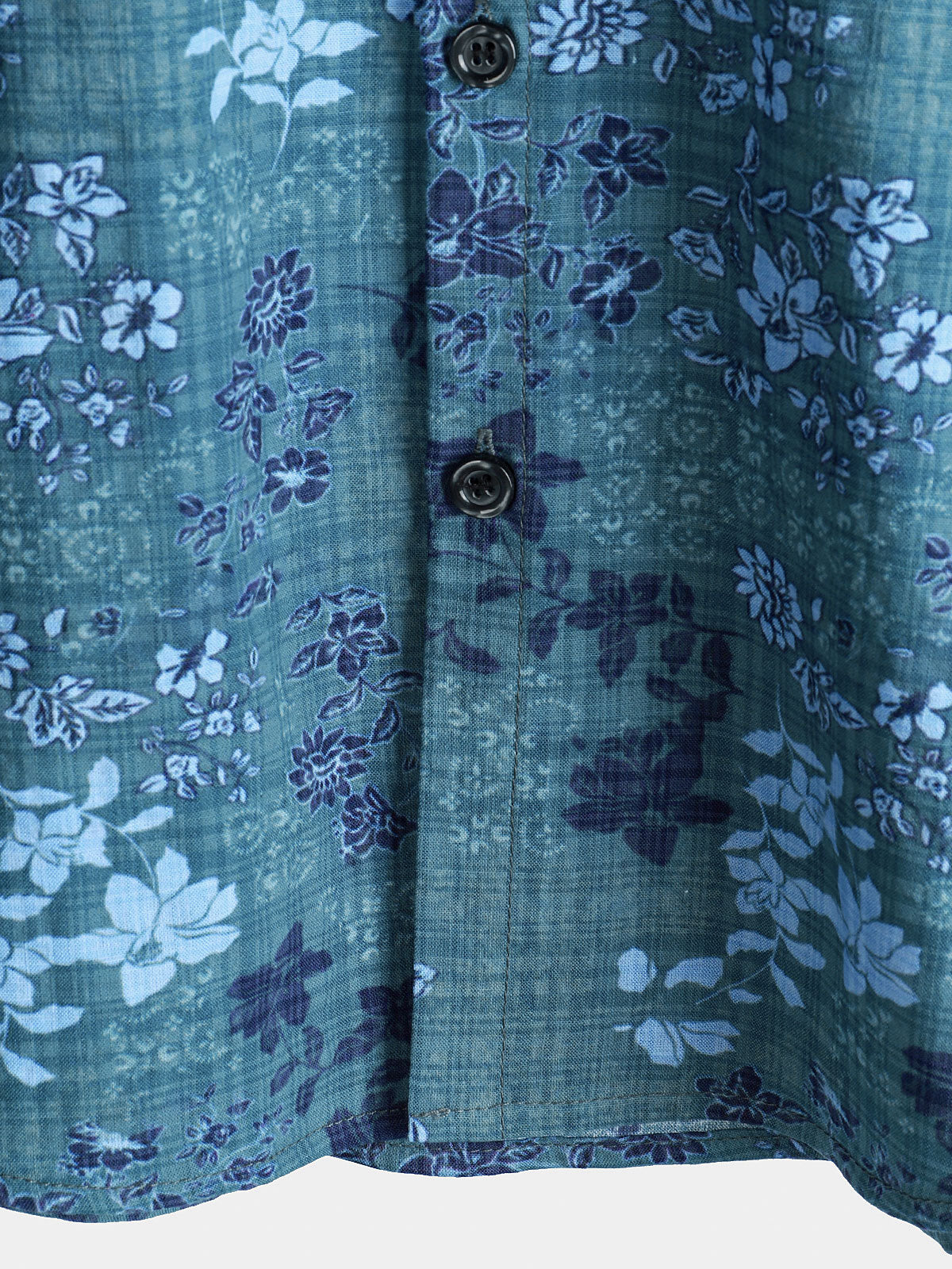 Men's Short Sleeve Retro Shirt with Pockets, Blue Floral Pattern, Casual Style for Holidays