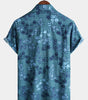Men's Short Sleeve Retro Shirt with Pockets, Blue Floral Pattern, Casual Style for Holidays