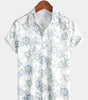 White Hawaiian Summer Shirt for Men, Short Sleeve, Breathable Cotton and Linen