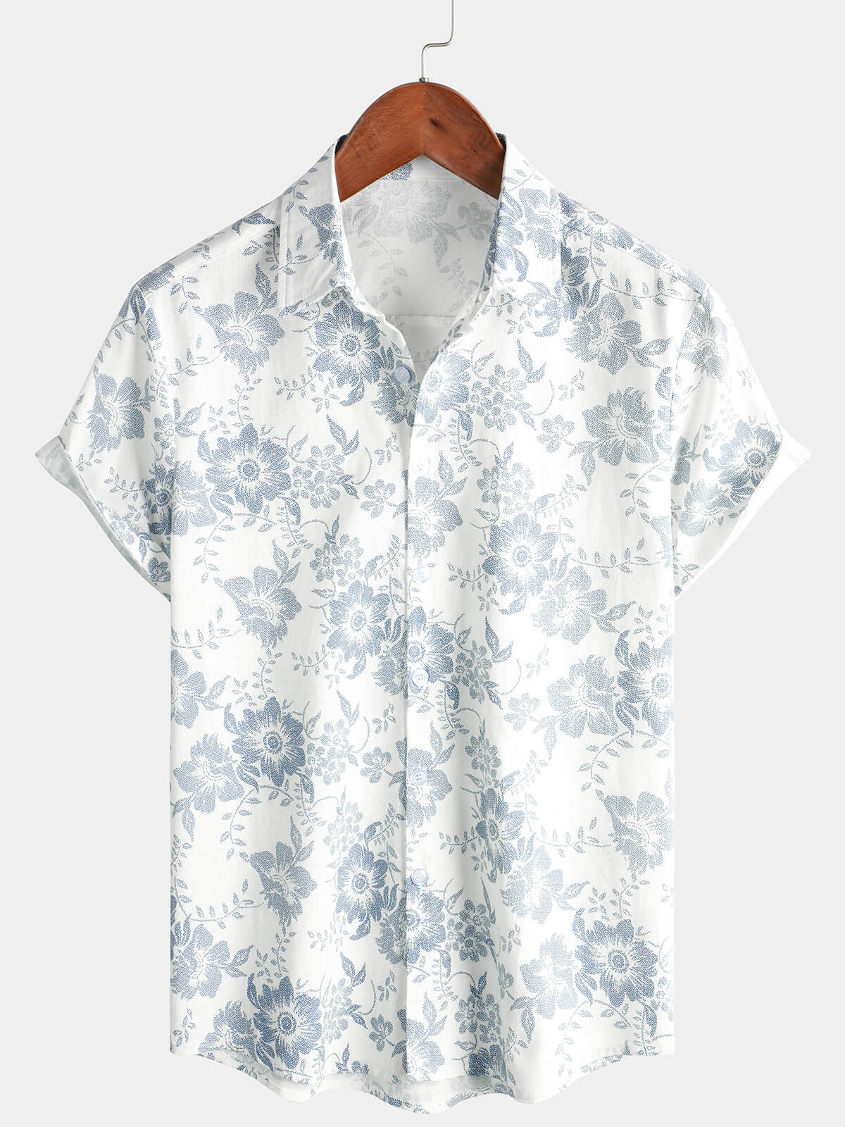 White Hawaiian Summer Shirt for Men, Short Sleeve, Breathable Cotton and Linen