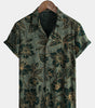Men's Short Sleeve Button-Up Shirt, Floral Pattern, Vintage, Green, Summer Holidays