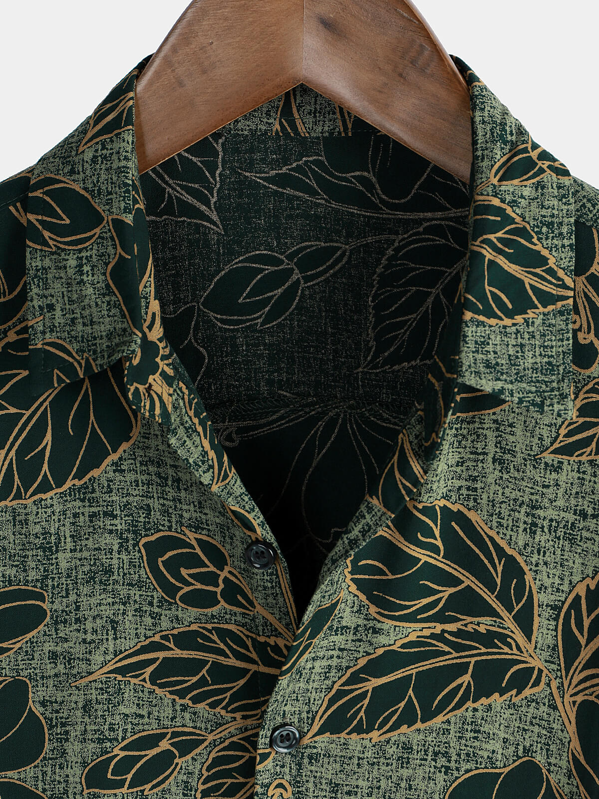 Men's Short Sleeve Button-Up Shirt, Floral Pattern, Vintage, Green, Summer Holidays