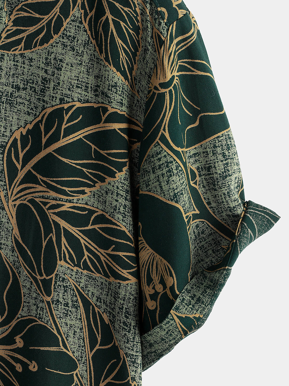 Men's Short Sleeve Button-Up Shirt, Floral Pattern, Vintage, Green, Summer Holidays