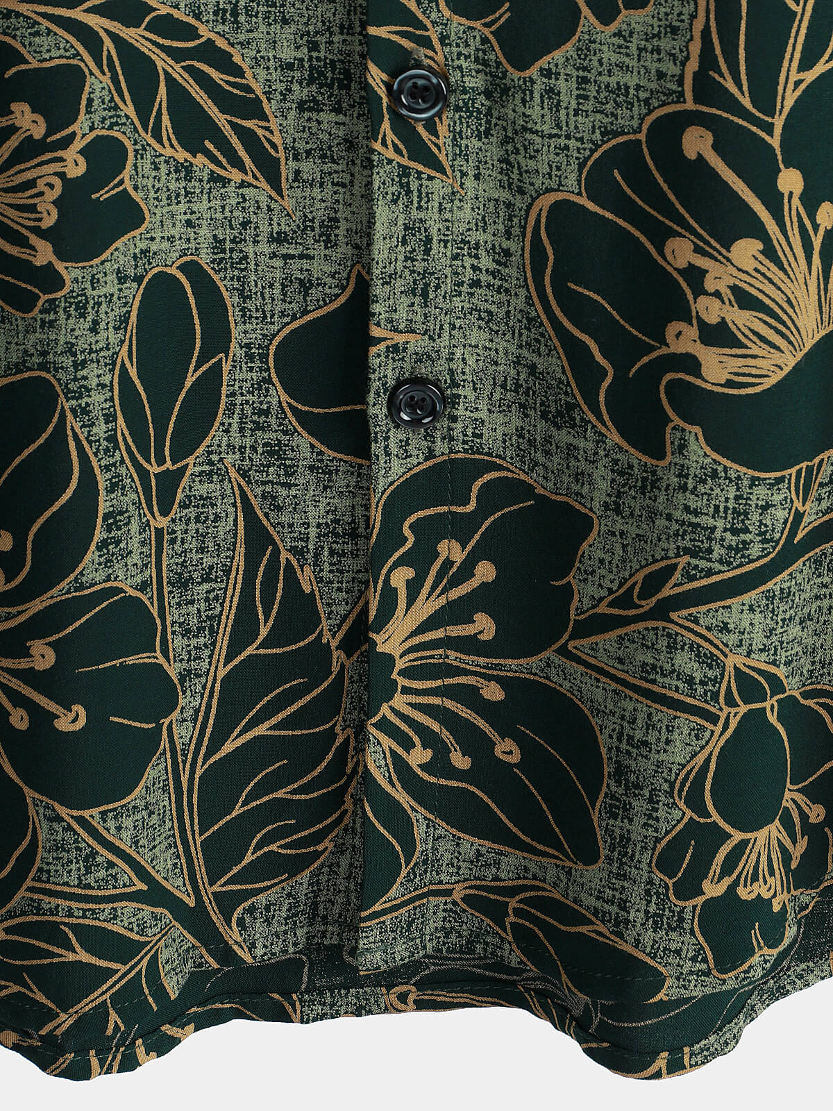 Men's Short Sleeve Button-Up Shirt, Floral Pattern, Vintage, Green, Summer Holidays