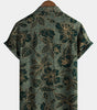Men's Short Sleeve Button-Up Shirt, Floral Pattern, Vintage, Green, Summer Holidays