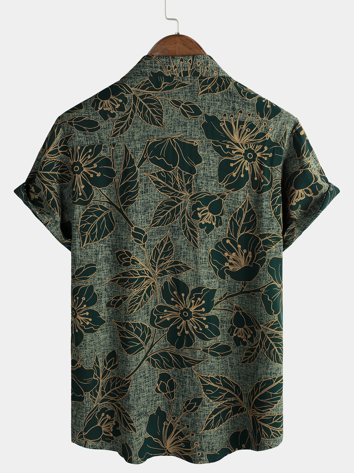 Men's Short Sleeve Button-Up Shirt, Floral Pattern, Vintage, Green, Summer Holidays