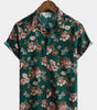 Men's Short Sleeve Shirt, Retro Green Floral Pattern for Summer Holidays