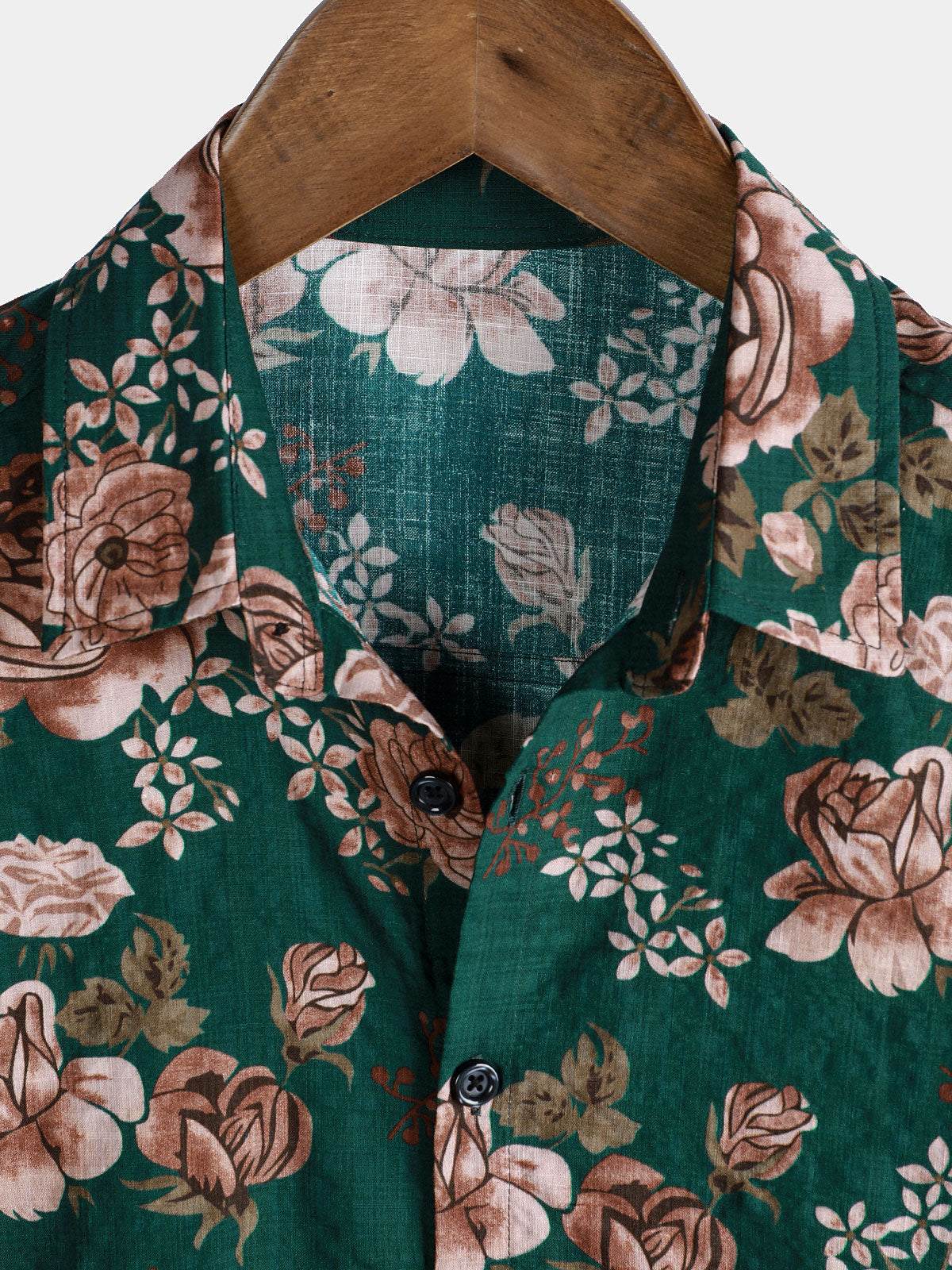 Men's Short Sleeve Shirt, Retro Green Floral Pattern for Summer Holidays