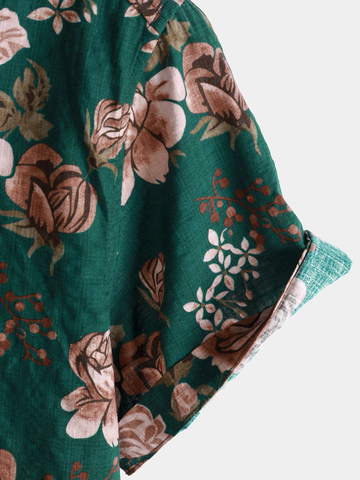 Men's Short Sleeve Shirt, Retro Green Floral Pattern for Summer Holidays
