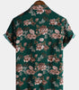 Men's Short Sleeve Shirt, Retro Green Floral Pattern for Summer Holidays