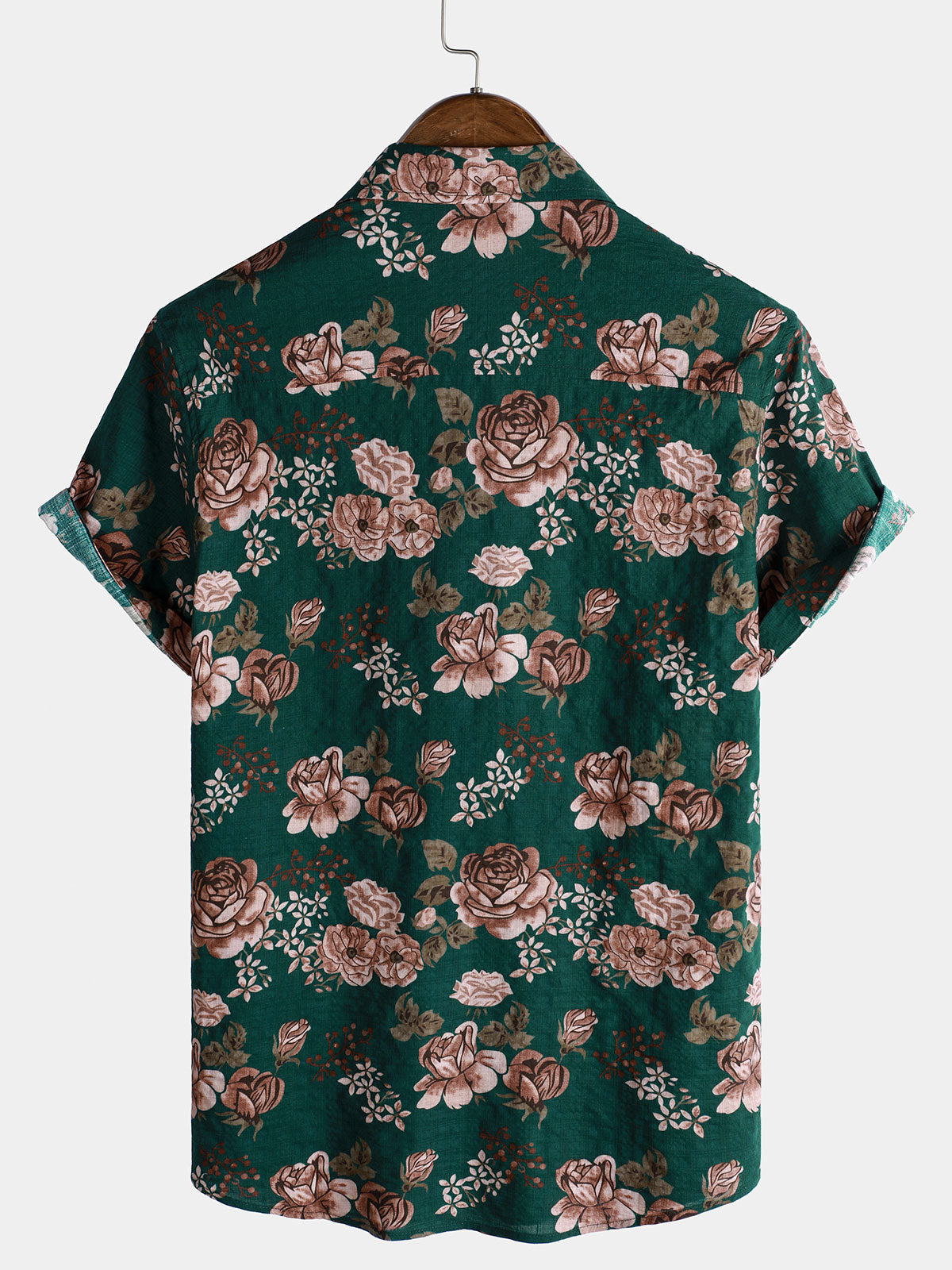 Men's Short Sleeve Shirt, Retro Green Floral Pattern for Summer Holidays