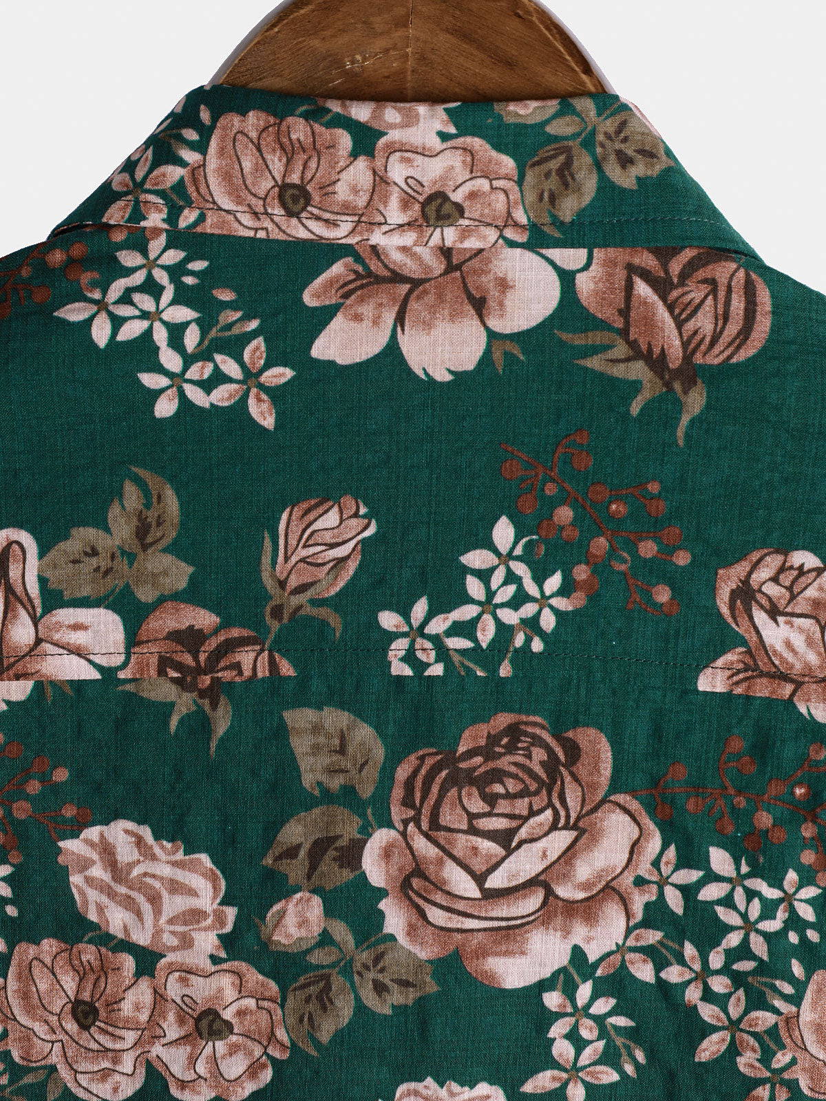 Men's Short Sleeve Shirt, Retro Green Floral Pattern for Summer Holidays