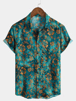 Short-Sleeved Hawaiian Shirt with Floral Print Pocket for Men