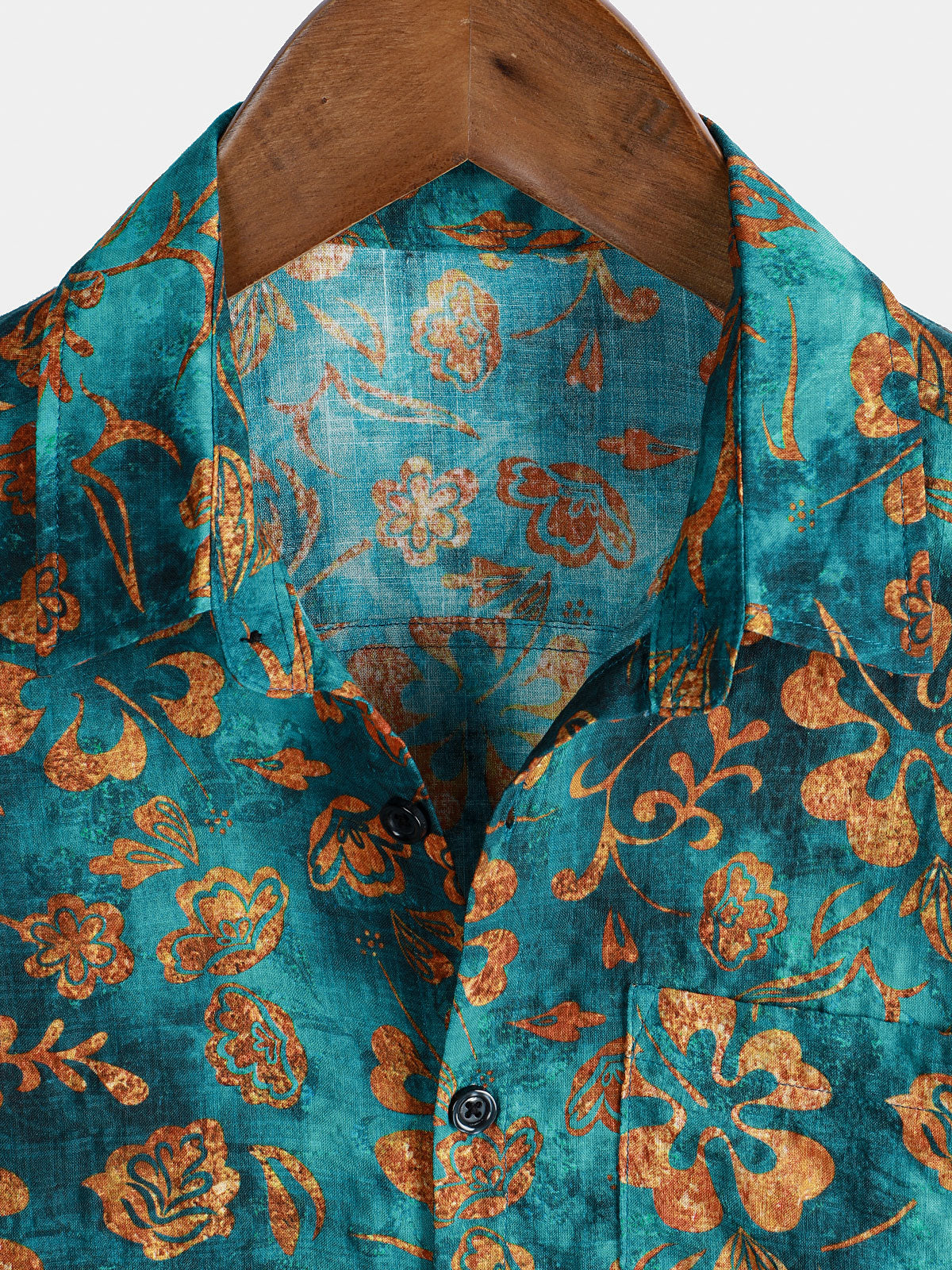 Short-Sleeved Hawaiian Shirt with Floral Print Pocket for Men