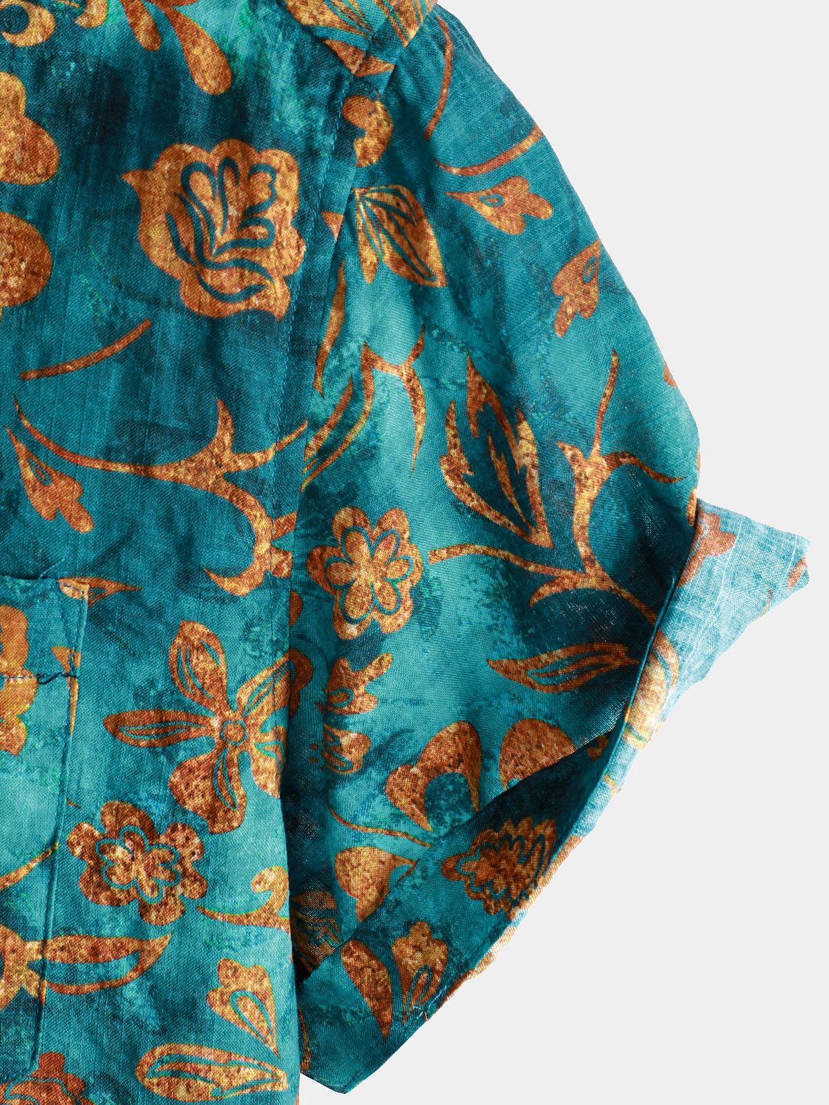 Short-Sleeved Hawaiian Shirt with Floral Print Pocket for Men