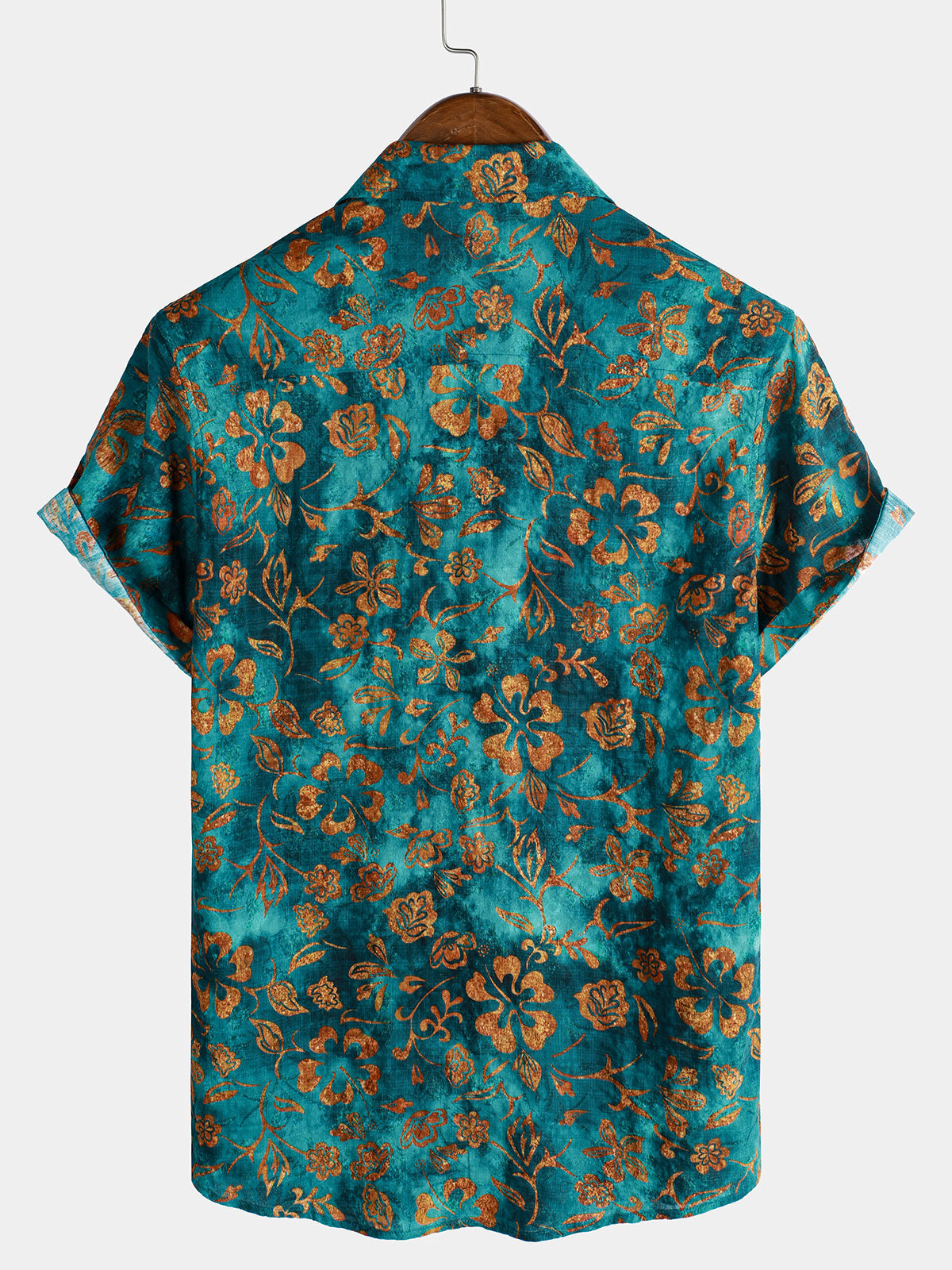 Short-Sleeved Hawaiian Shirt with Floral Print Pocket for Men