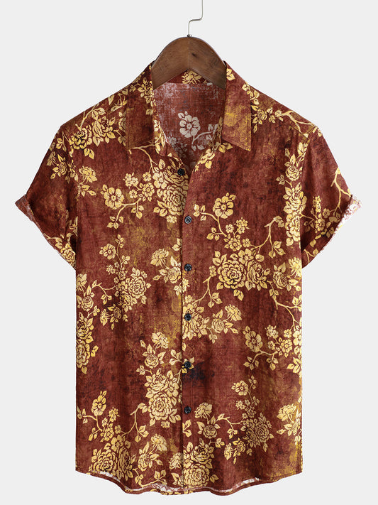 Men's Retro Floral Print Short Sleeve Shirt