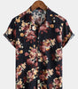 Casual Short-Sleeved Cotton Beach Shirt with Floral Print for Men