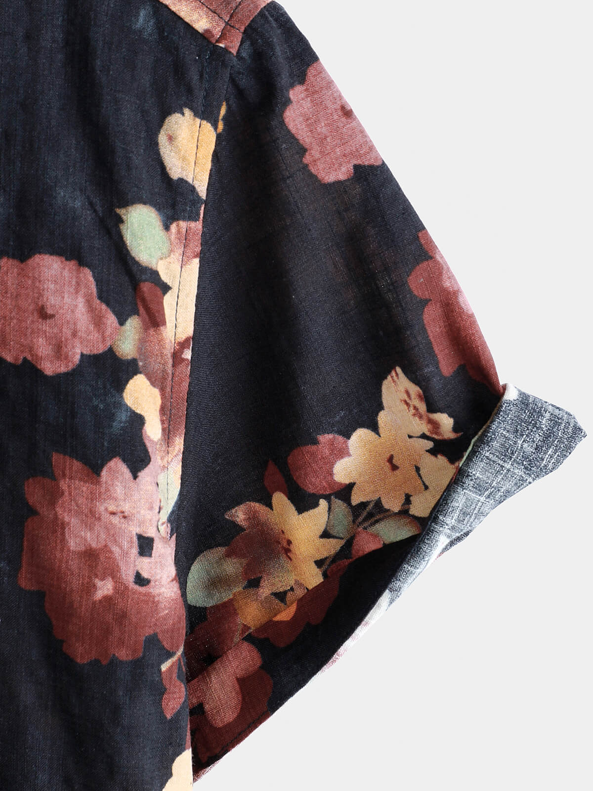 Casual Short-Sleeved Cotton Beach Shirt with Floral Print for Men
