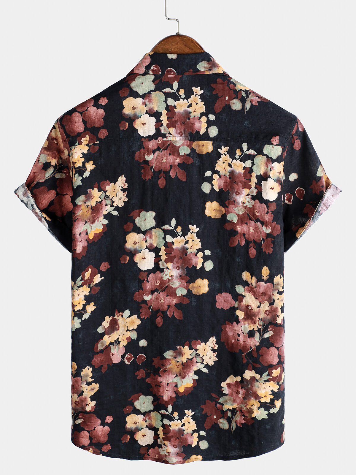 Casual Short-Sleeved Cotton Beach Shirt with Floral Print for Men