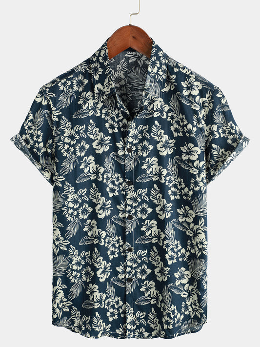 Men's Short Sleeve Aloha Hawaiian Shirt in Breathable Cotton with Floral Print