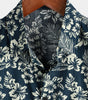 Men's Aloha Resort Short-Sleeve Button-Up Beach Shirt in Cotton with Blue Tropical Plant Leaves