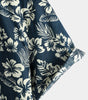 Men's Aloha Resort Short-Sleeve Button-Up Beach Shirt in Cotton with Blue Tropical Plant Leaves