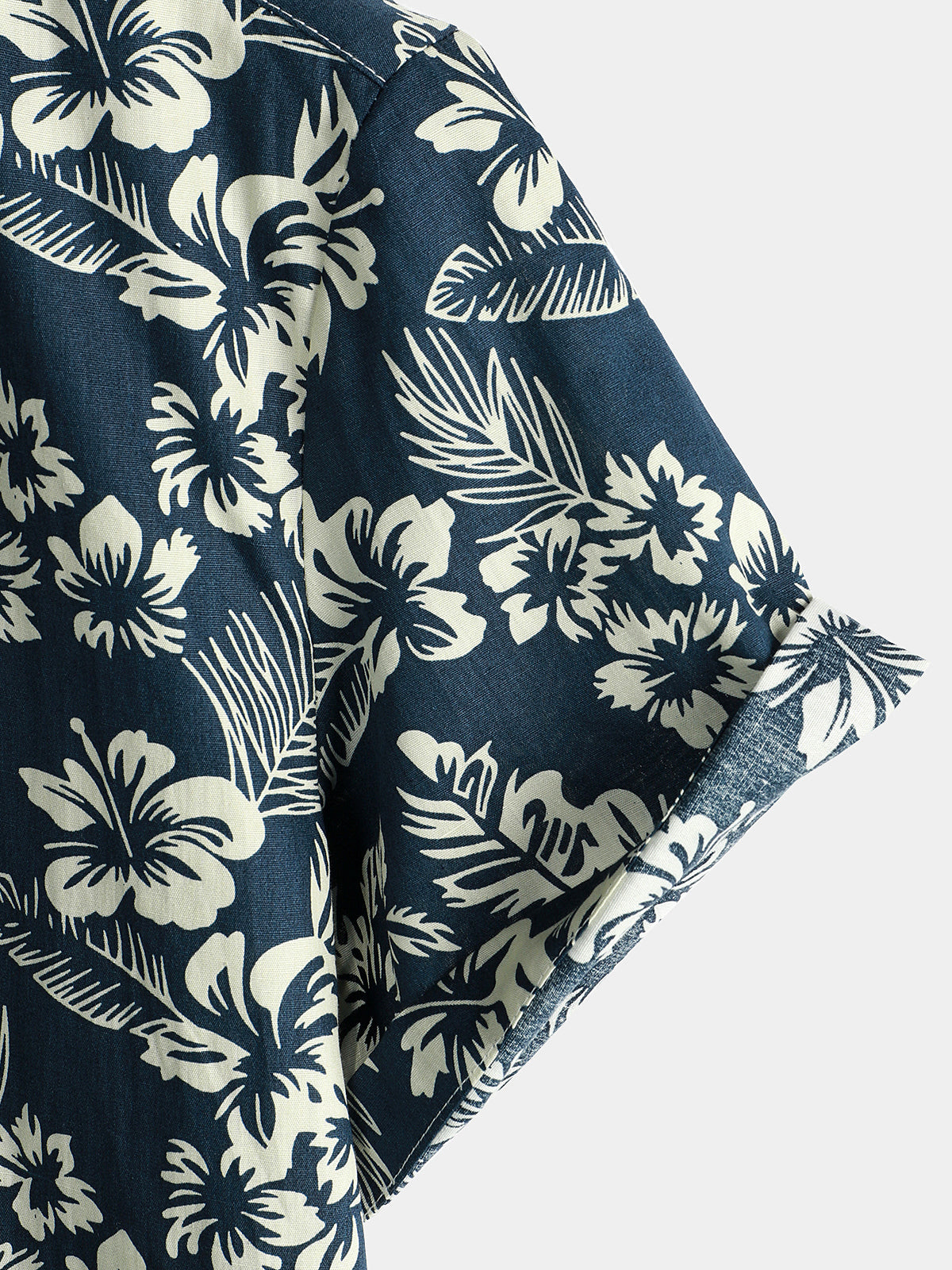 Men's Aloha Resort Short-Sleeve Button-Up Beach Shirt in Cotton with Blue Tropical Plant Leaves