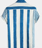 Casual Short Sleeve Vintage Blue Vertical Striped Shirt for Men