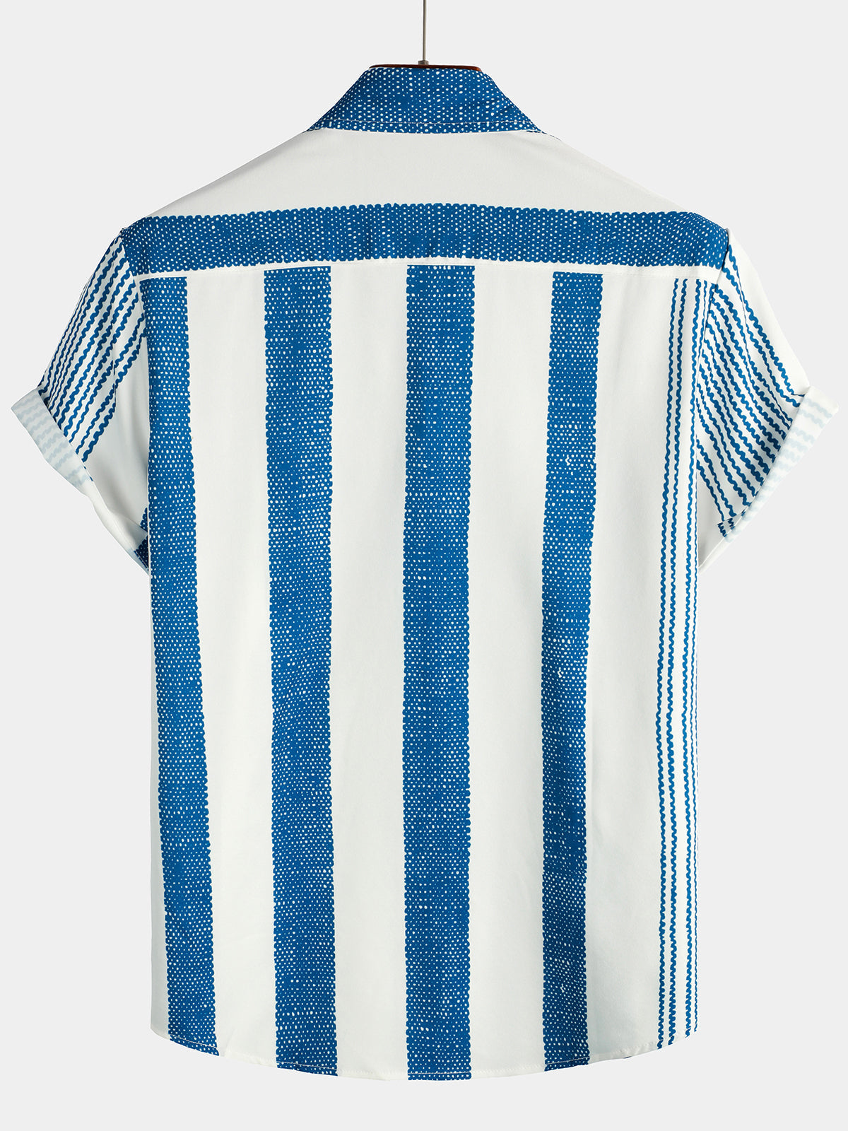 Casual Short Sleeve Vintage Blue Vertical Striped Shirt for Men