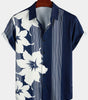 Vintage Aloha Hawaiian Short Sleeve Shirt for Men with Vertical Stripes