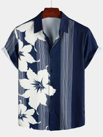 Vintage Aloha Hawaiian Short Sleeve Shirt for Men with Vertical Stripes
