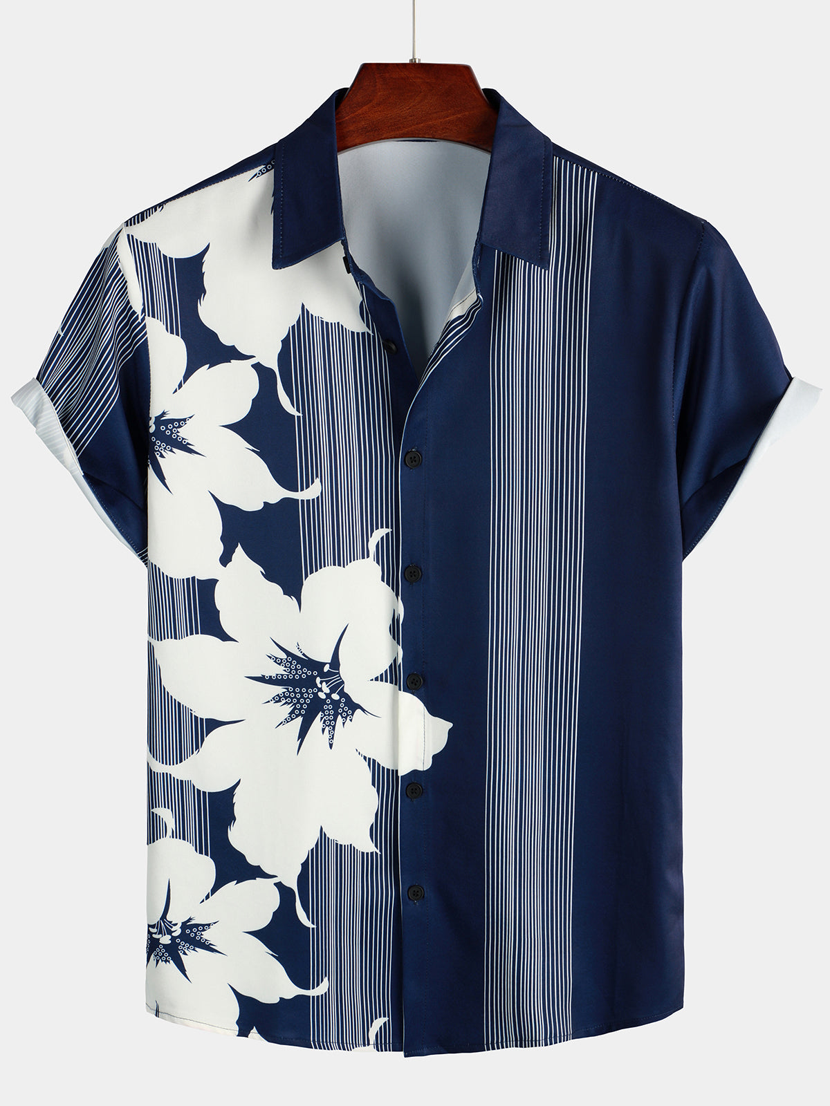 Vintage Aloha Hawaiian Short Sleeve Shirt for Men with Vertical Stripes