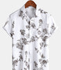 Men's Short Sleeve Casual Cotton Floral Print Shirt