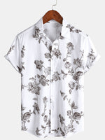 Men's Short Sleeve Casual Cotton Floral Print Shirt