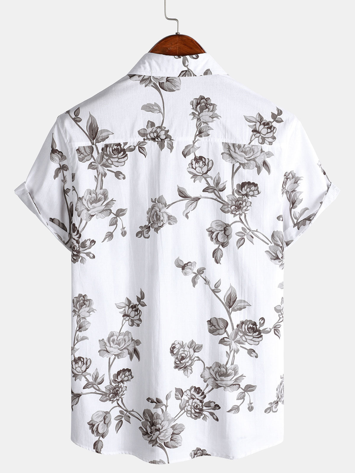 Men's Short Sleeve Casual Cotton Floral Print Shirt