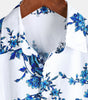 Short-Sleeved Cotton Shirt with Blue Floral Pattern