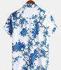 Short-Sleeved Cotton Shirt with Blue Floral Pattern