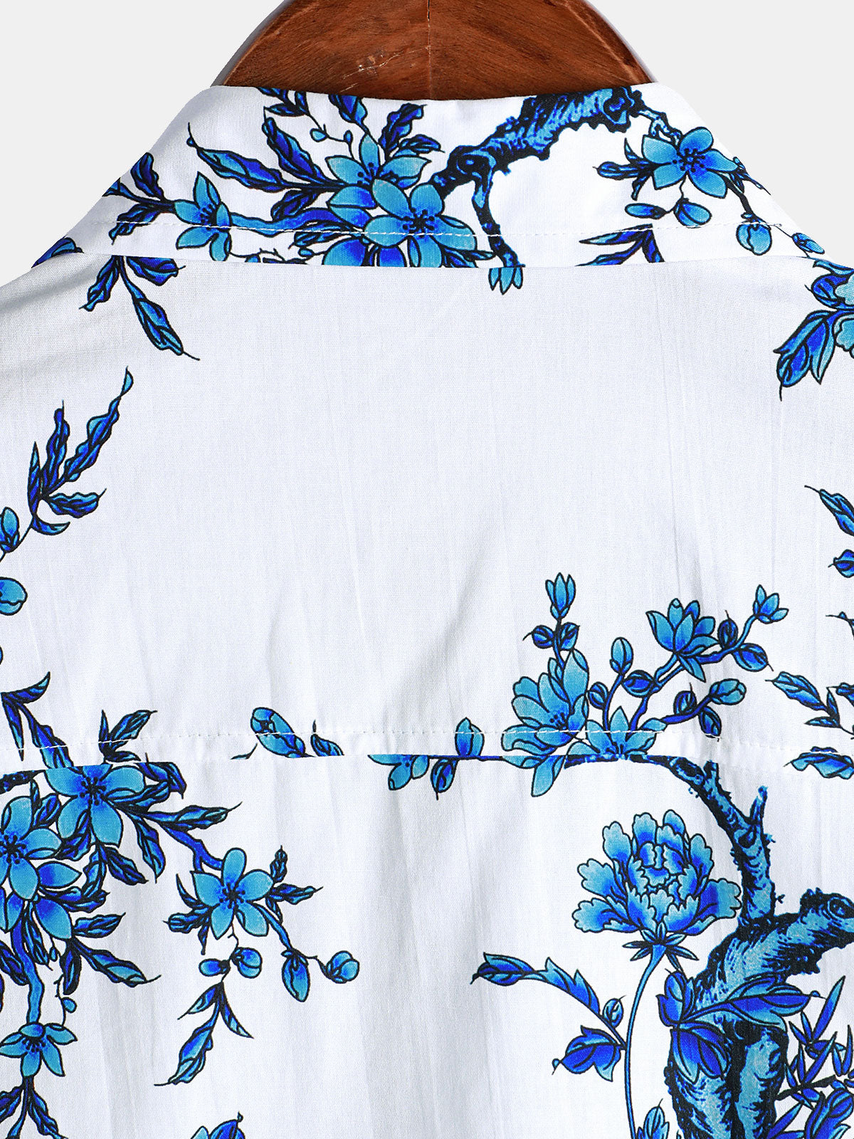 Short-Sleeved Cotton Shirt with Blue Floral Pattern