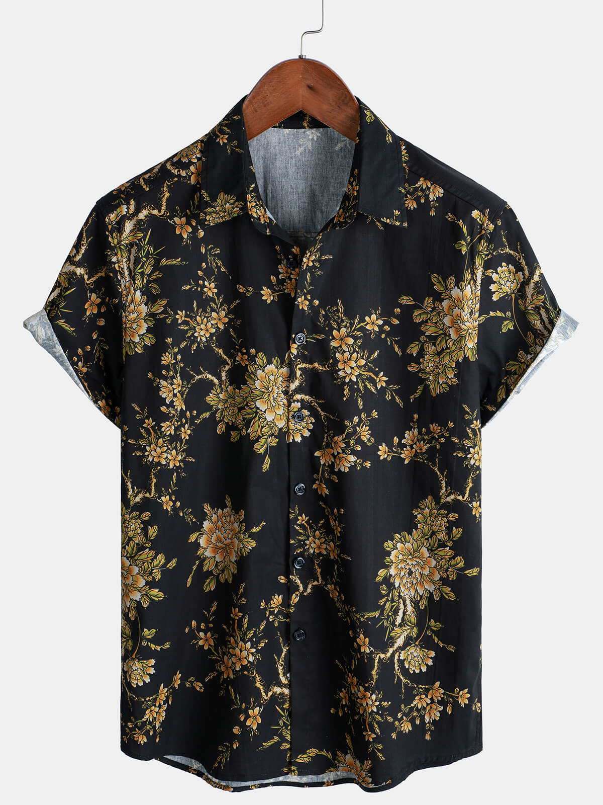 Men's Short Sleeve Cotton Floral Print Shirt