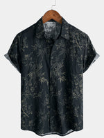 Casual Elegant Short-Sleeved Shirt with Retro Floral Print