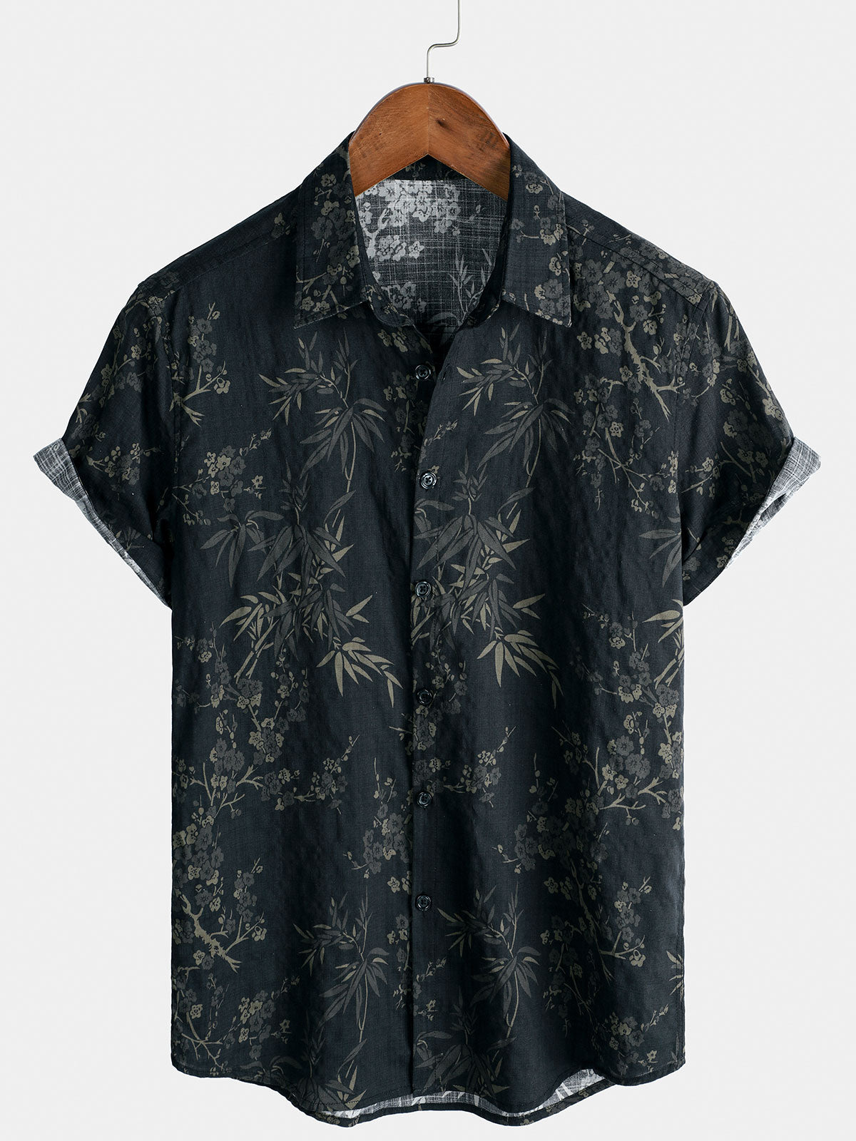 Casual Elegant Short-Sleeved Shirt with Retro Floral Print